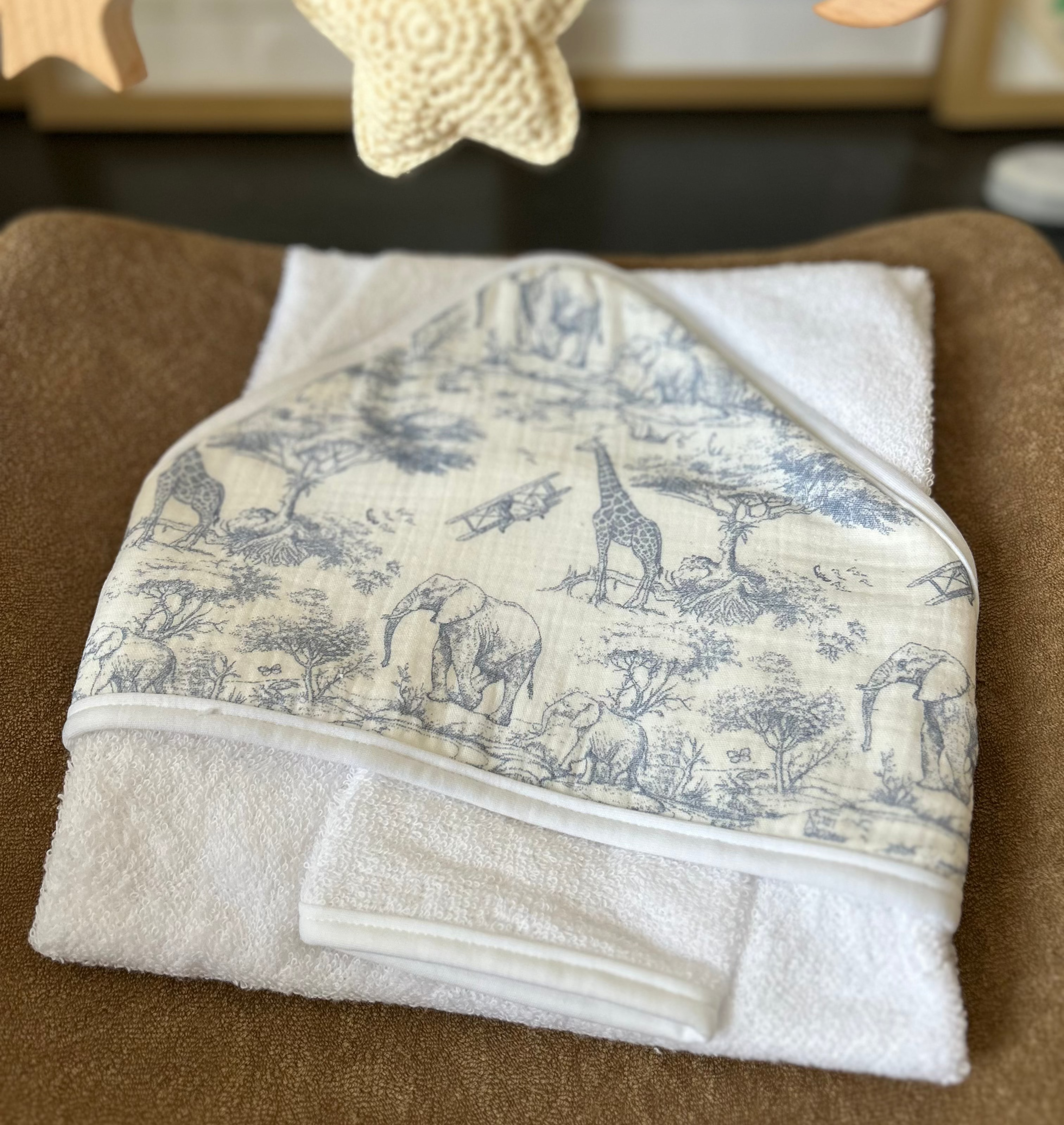 Cape de bain et son gant - Bleu